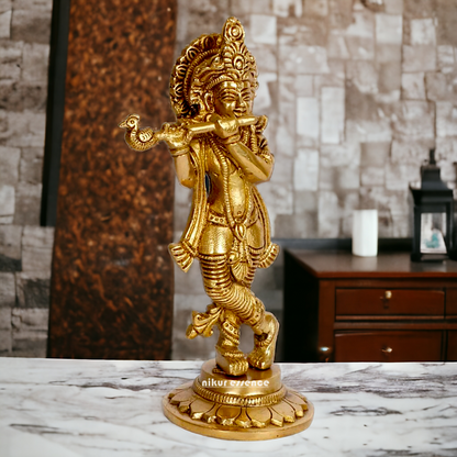 Pure Brass Krishna statue - 7 Inch Nikuressence