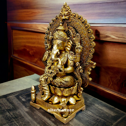Large Ganesha Seated on Lotus Solid Brass idol - 18 Inch Nikuressence