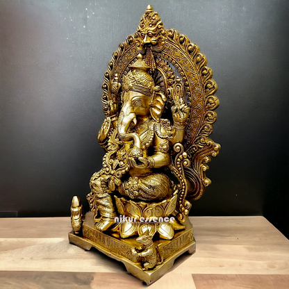 Large Ganesha Seated on Lotus Solid Brass idol - 18 Inch Nikuressence