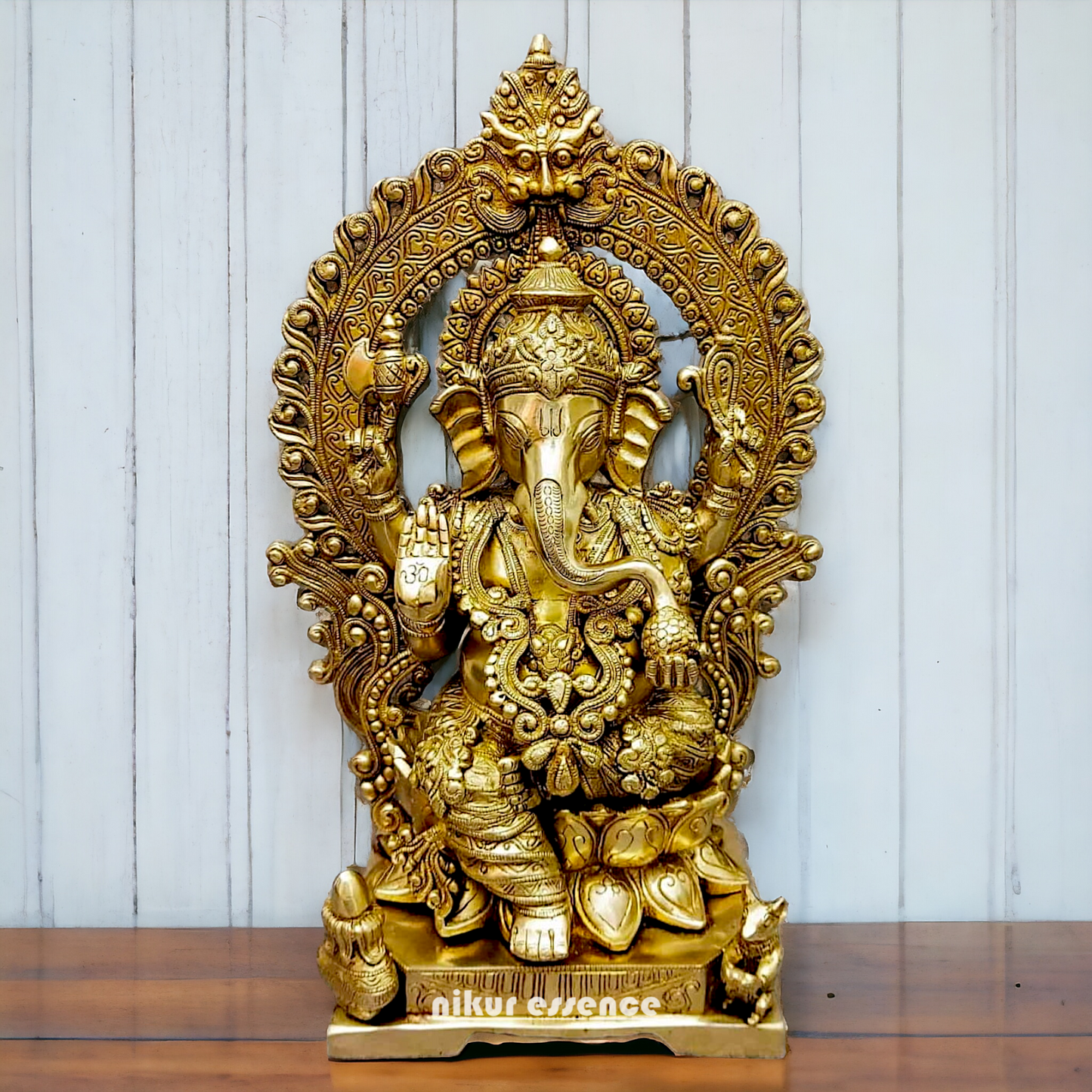 Large Ganesha Seated on Lotus Solid Brass idol - 18 Inch Nikuressence