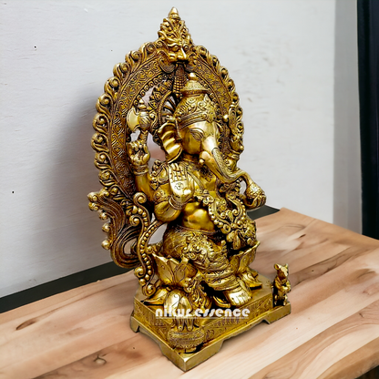 Large Ganesha Seated on Lotus Solid Brass idol - 18 Inch Nikuressence