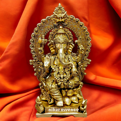 Large Ganesha Seated on Lotus Solid Brass idol - 18 Inch Nikuressence