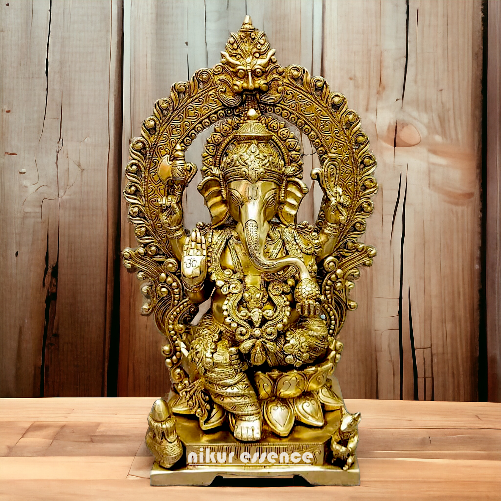 Large Ganesha Seated on Lotus Solid Brass idol - 18 Inch Nikuressence