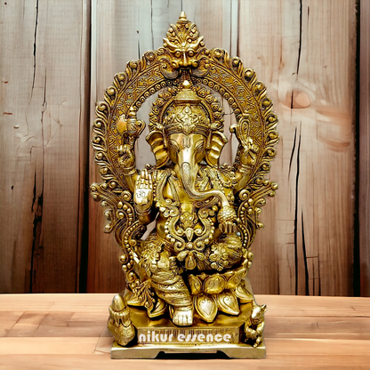 Large Ganesha Seated on Lotus Solid Brass idol - 18 Inch Nikuressence