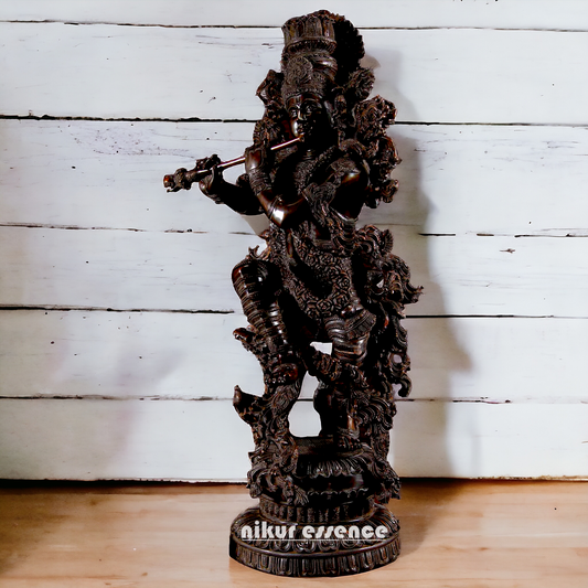 Large Krishna Standing Playing Flute Brass idol 43 Inch Nikuressence