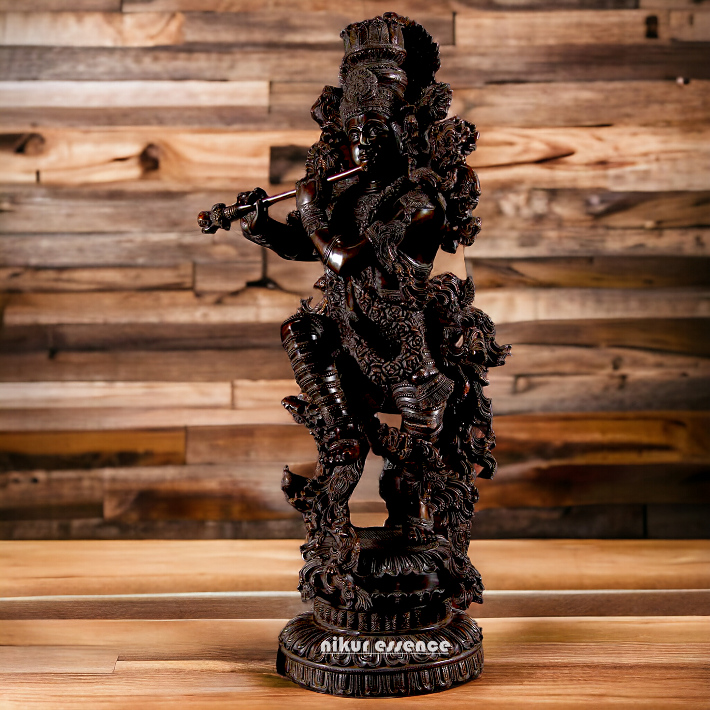 Large Krishna Standing Playing Flute Brass idol 43 Inch Nikuressence