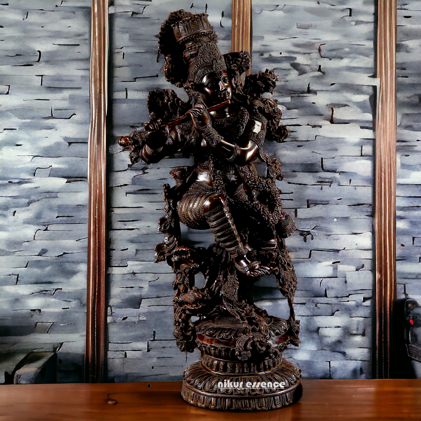 Large Krishna Standing Playing Flute Brass idol 43 Inch Nikuressence