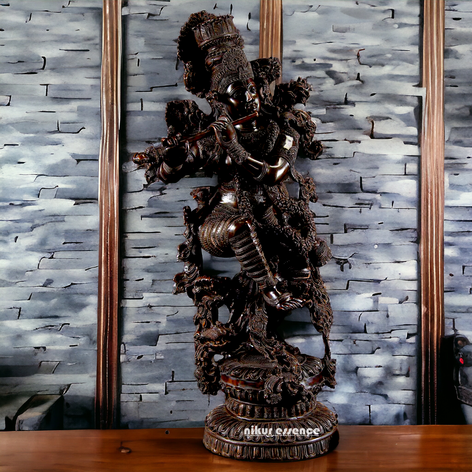 Large Krishna Standing Playing Flute Brass idol 43 Inch Nikuressence