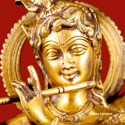 Lord Krishna God with Kaliya Naag Solid Brass idol - 15 inches Nikuressence