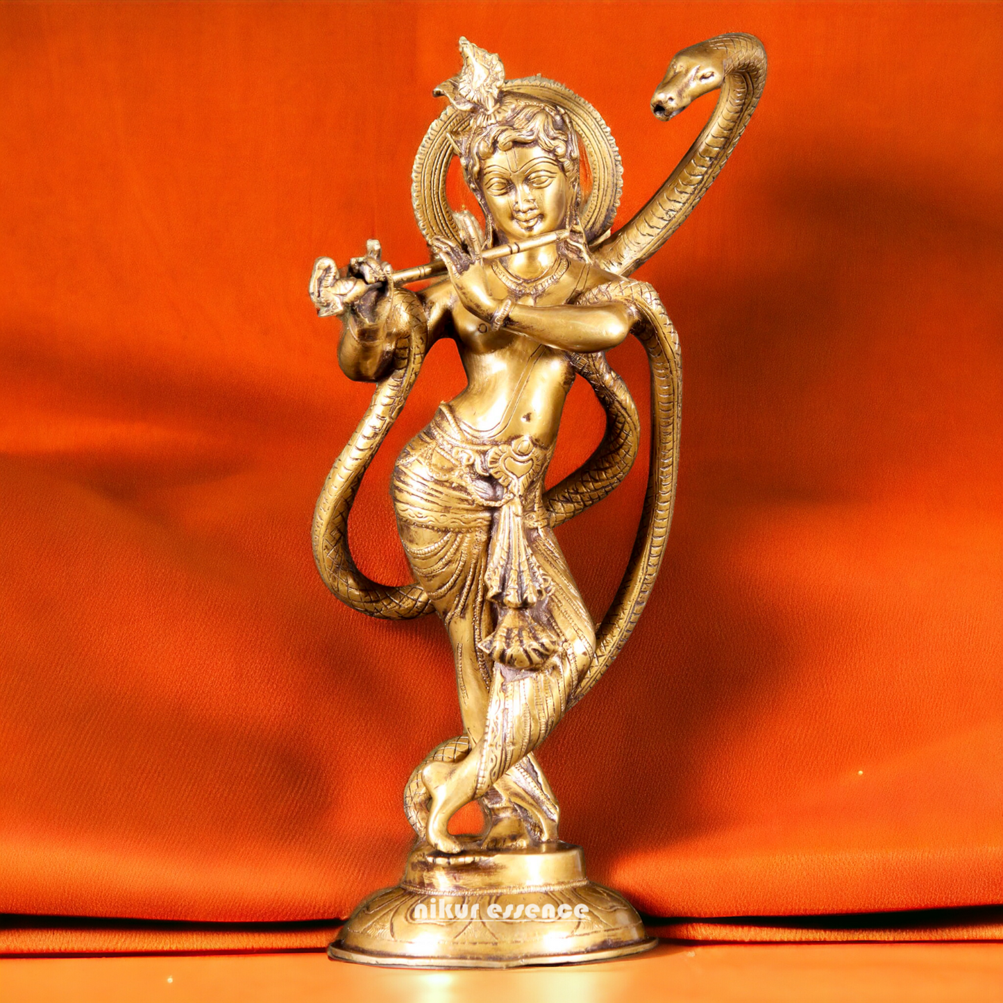 Lord Krishna God with Kaliya Naag Solid Brass idol - 15 inches Nikuressence