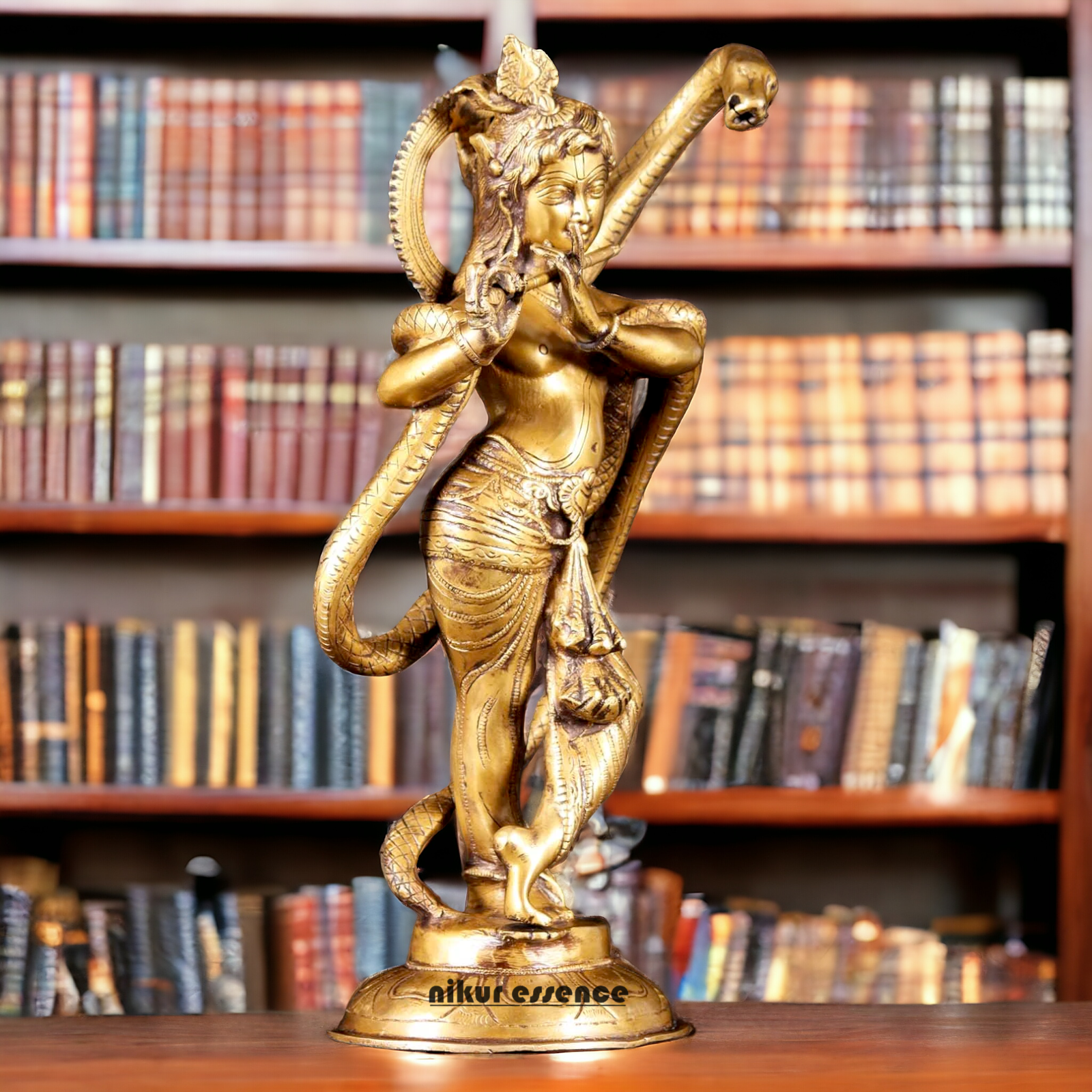 Lord Krishna God with Kaliya Naag Solid Brass idol - 15 inches Nikuressence