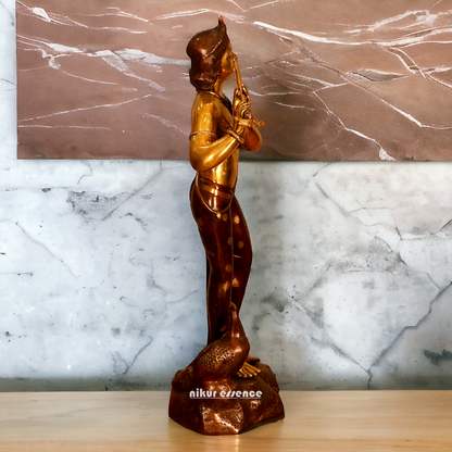 Buy Krishna Bhagwan Playing Flute with peacock Brass statue - 29 inches Nikuressence