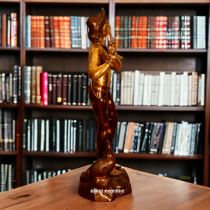 Buy Krishna Bhagwan Playing Flute with peacock Brass statue - 29 inches Nikuressence