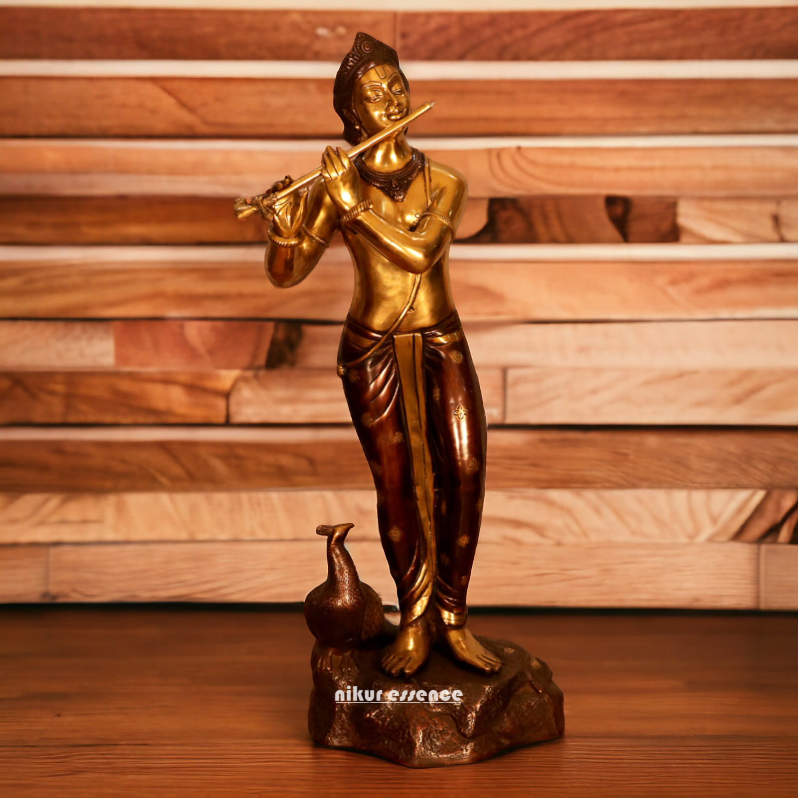 Buy Krishna Bhagwan Playing Flute with peacock Brass statue - 29 inches Nikuressence