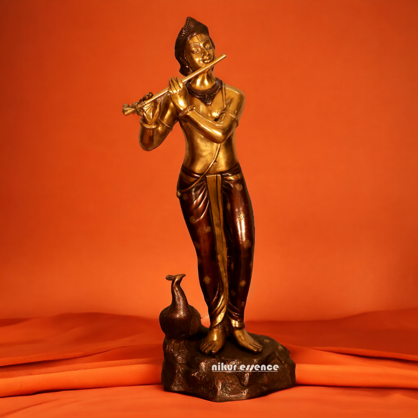 Buy Krishna Bhagwan Playing Flute with peacock Brass statue - 29 inches Nikuressence