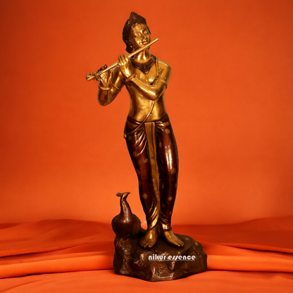 Buy Krishna Bhagwan Playing Flute with peacock Brass statue - 29 inches Nikuressence