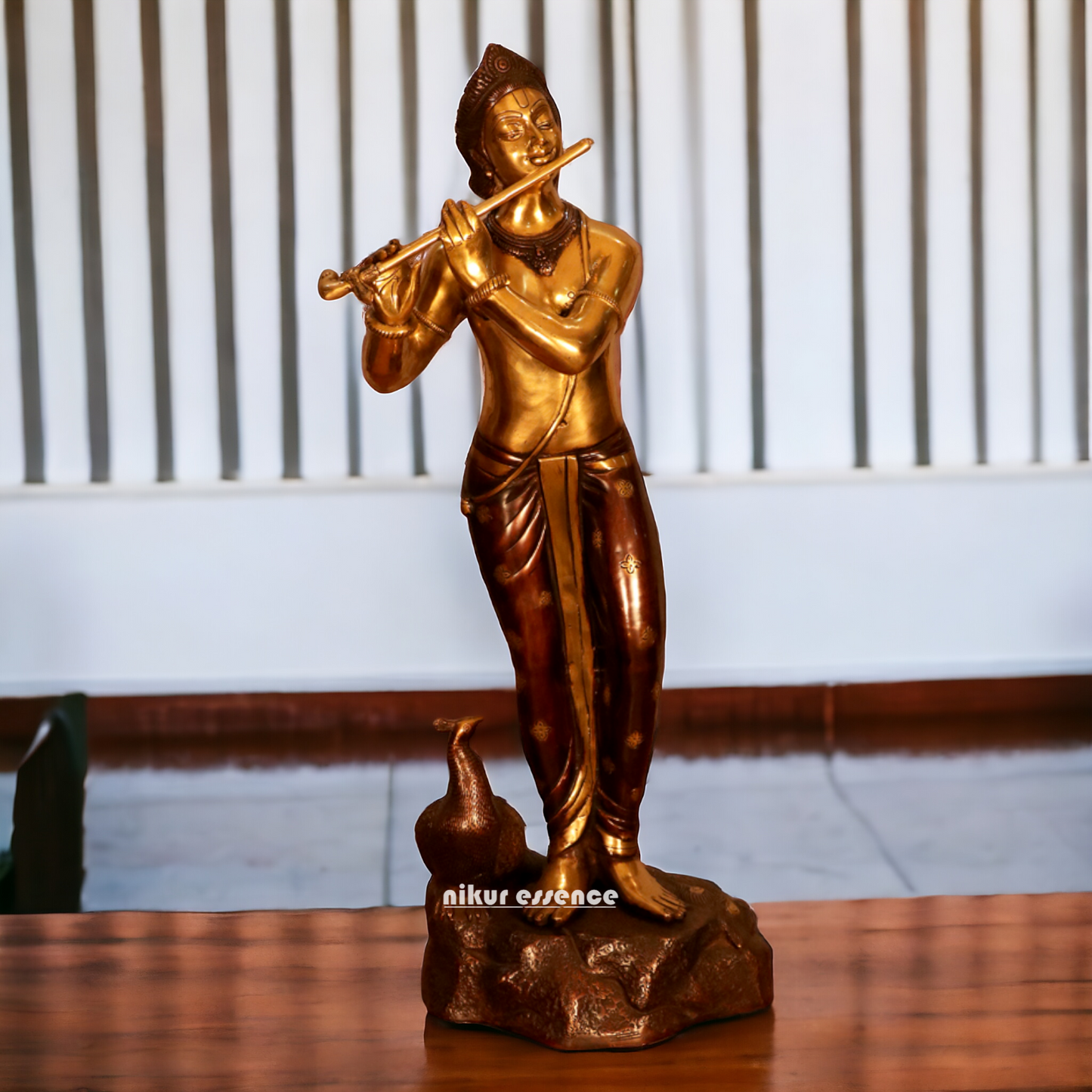 Buy Krishna Bhagwan Playing Flute with peacock Brass statue - 29 inches Nikuressence
