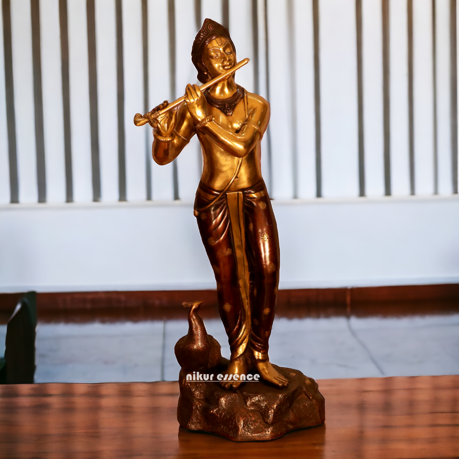 Buy Krishna Bhagwan Playing Flute with peacock Brass statue - 29 inches Nikuressence