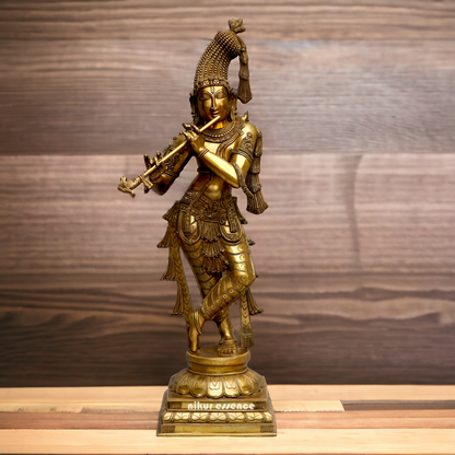 Solid Brass Krishna Standing statue - 36 inches Nikuressence