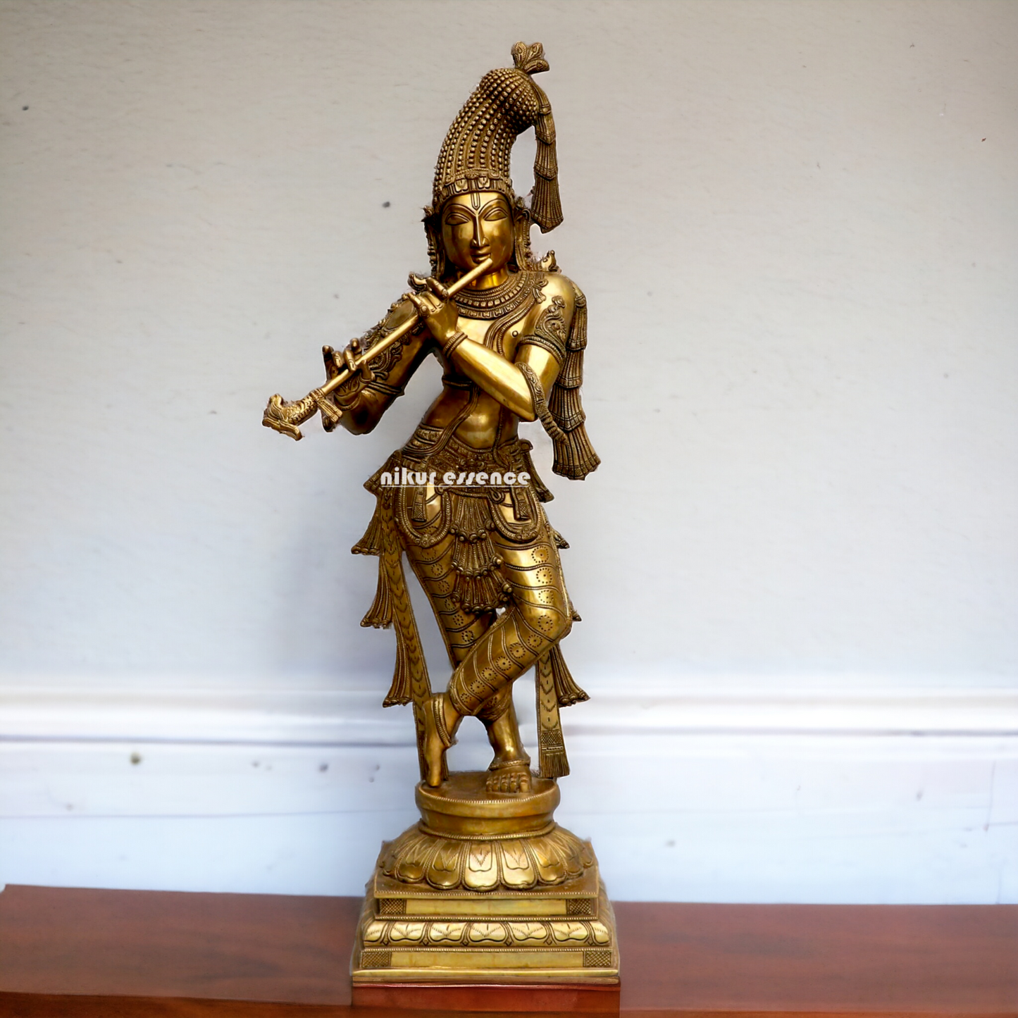 Solid Brass Krishna Standing statue - 36 inches Nikuressence
