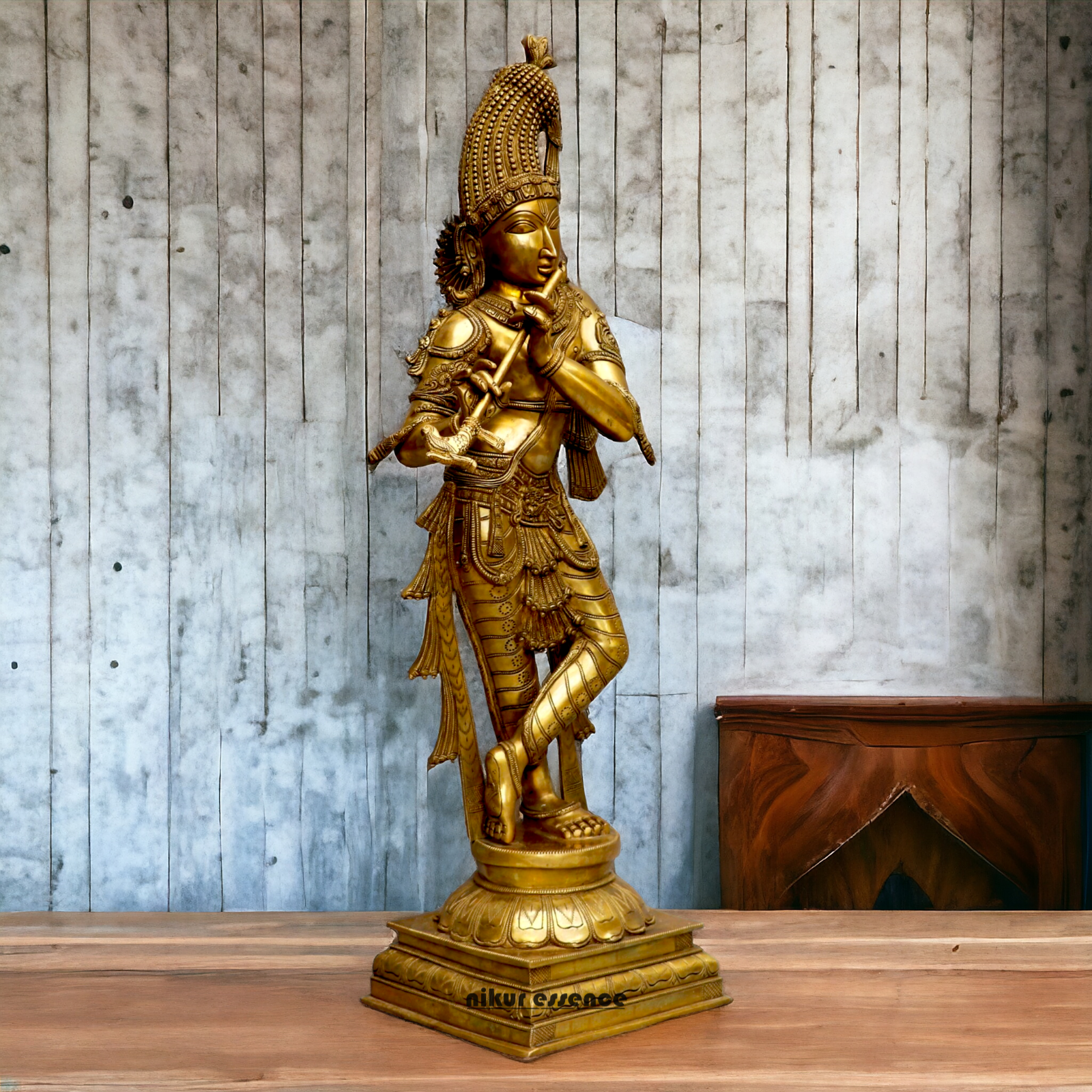 Solid Brass Krishna Standing statue - 36 inches Nikuressence