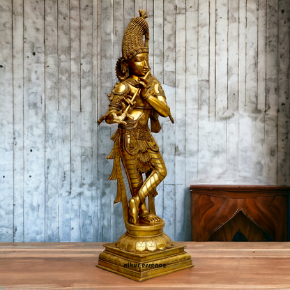Solid Brass Krishna Standing statue - 36 inches Nikuressence