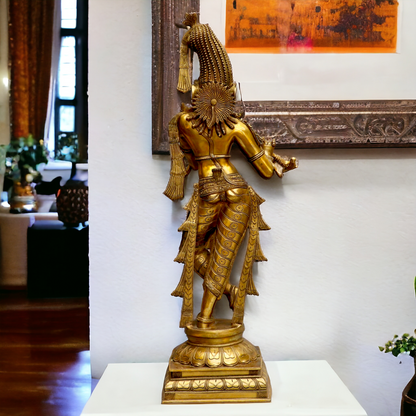 Solid Brass Krishna Standing statue - 36 inches Nikuressence