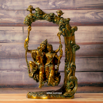 Brass Radha Krishna Sitting on Jhula Swinging Idol - 22.7 inches Nikuressence