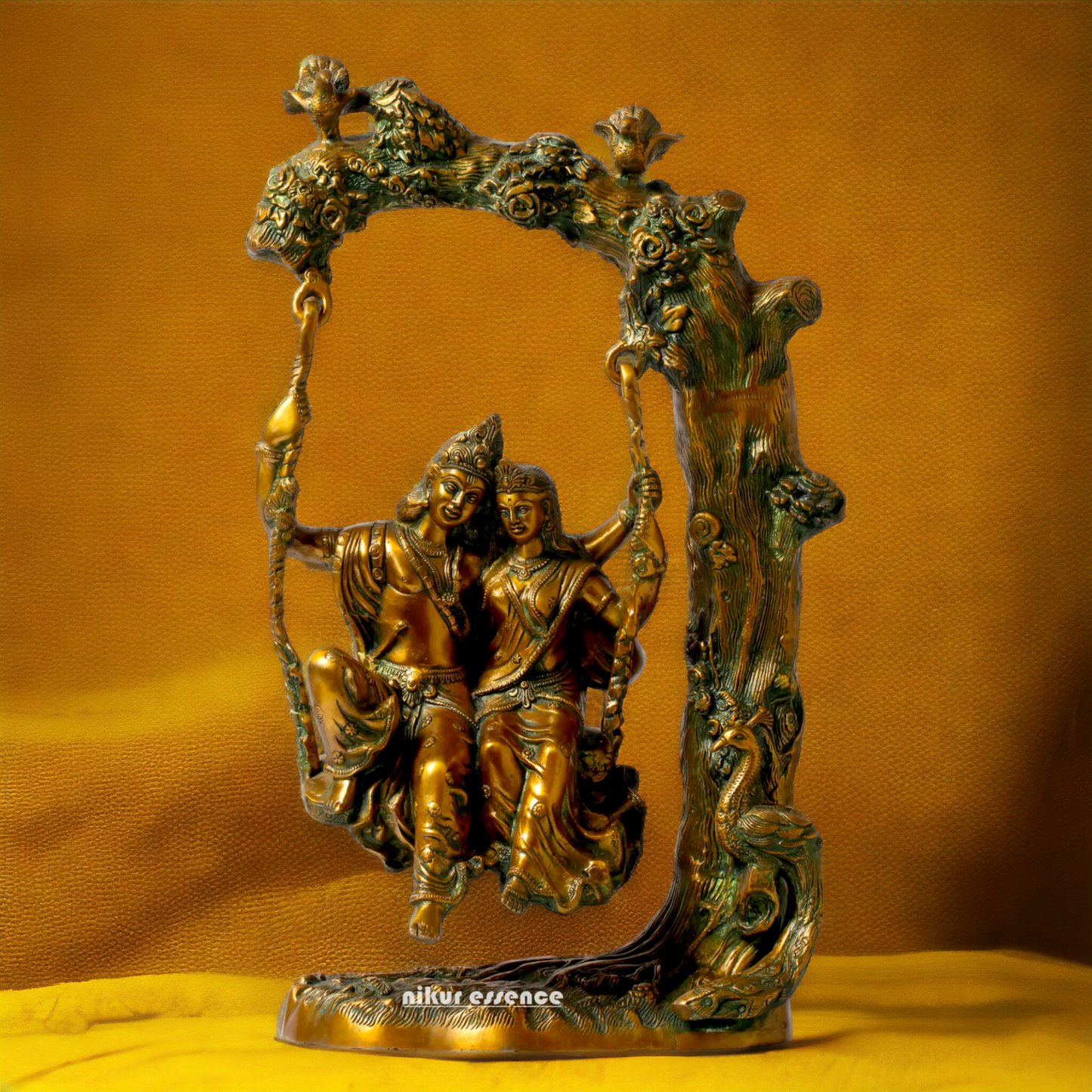 Brass Radha Krishna Sitting on Jhula Swinging Idol - 22.7 inches Nikuressence
