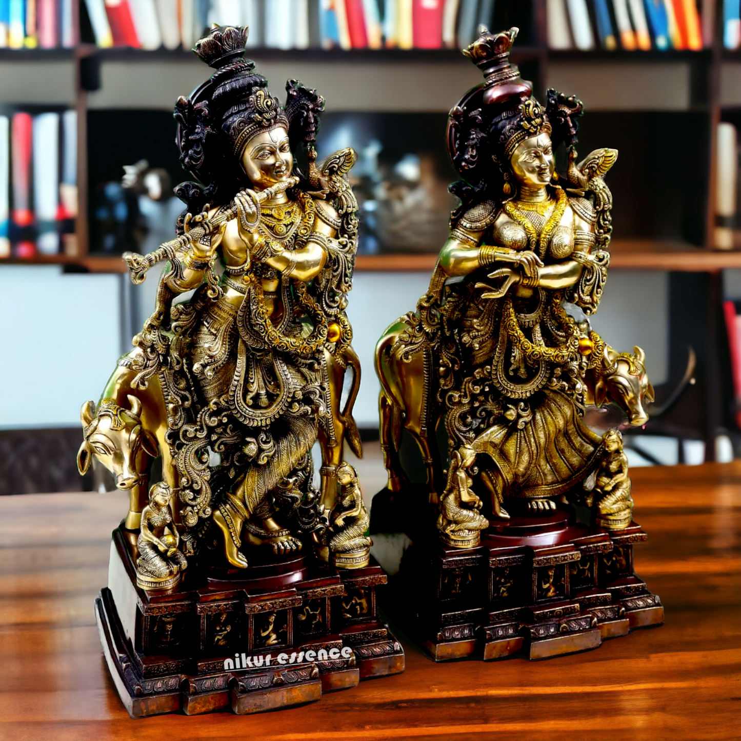 Large Radha Krishna Playing Flute Brass Idol - 28 inches Nikuressence