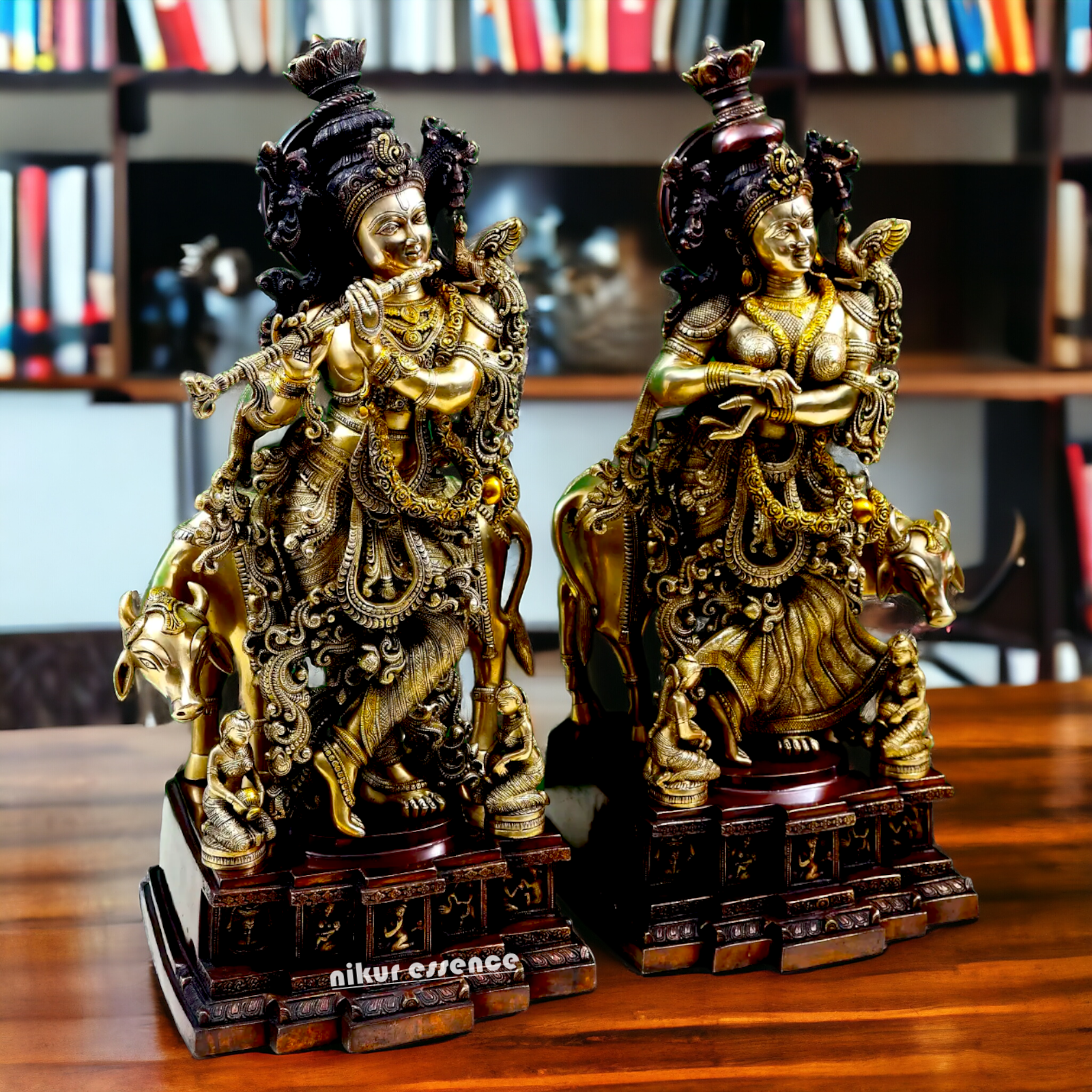 Large Radha Krishna Playing Flute Brass Idol - 28 inches Nikuressence