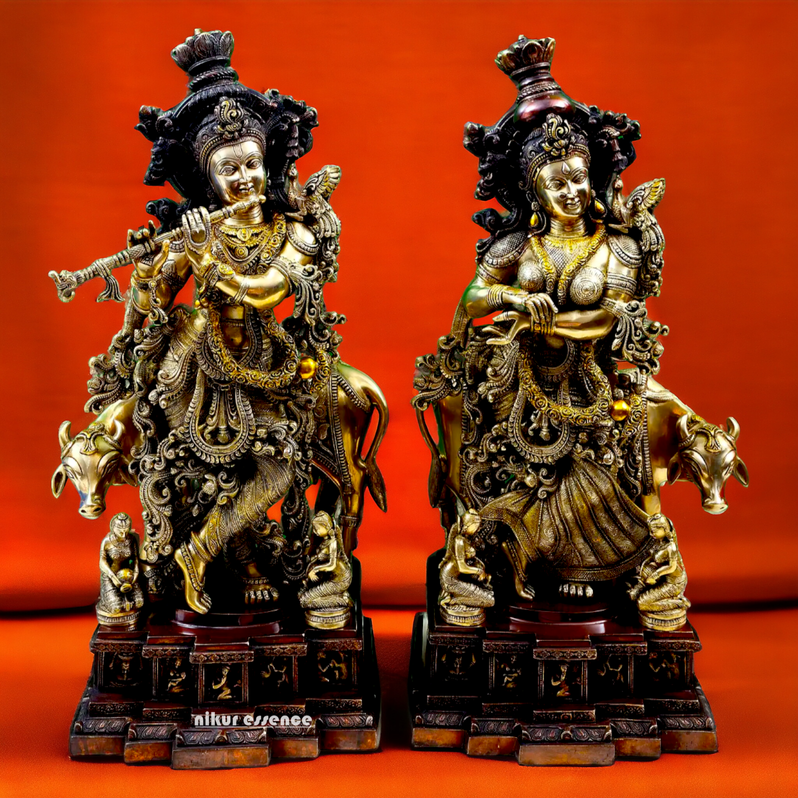 Large Radha Krishna Playing Flute Brass Idol - 28 inches Nikuressence