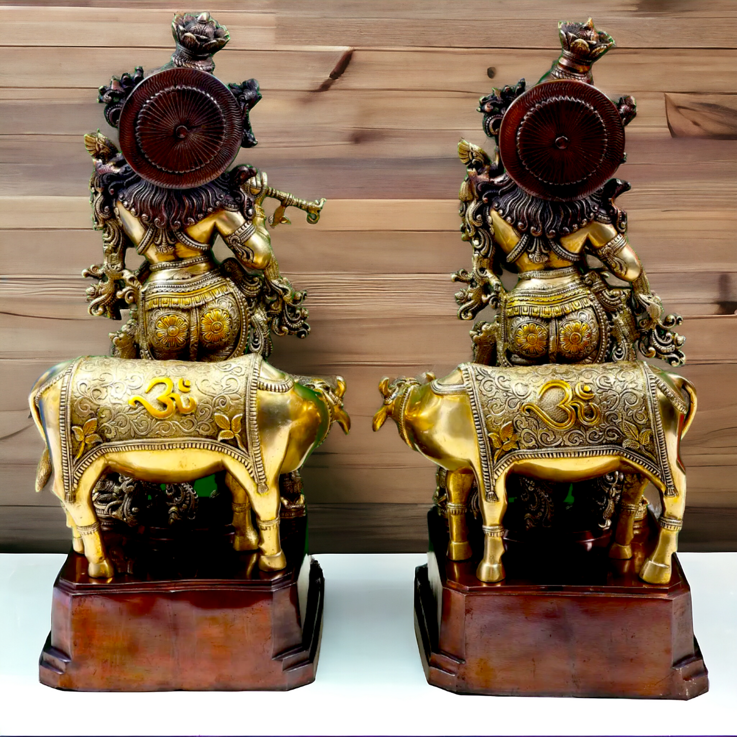 Large Radha Krishna Playing Flute Brass Idol - 28 inches Nikuressence