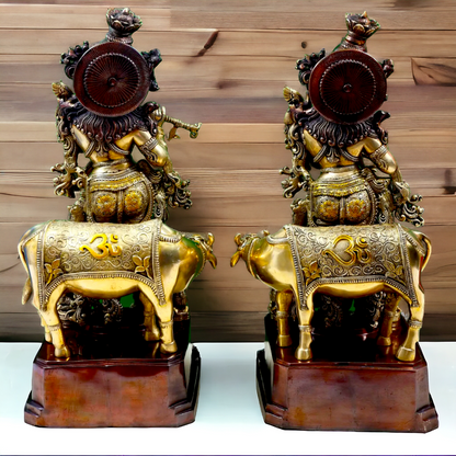 Large Radha Krishna Playing Flute Brass Idol - 28 inches Nikuressence