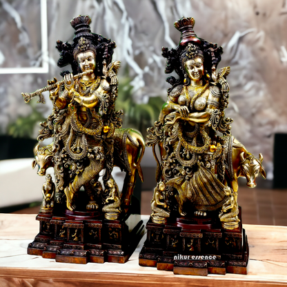 Large Radha Krishna Playing Flute Brass Idol - 28 inches Nikuressence