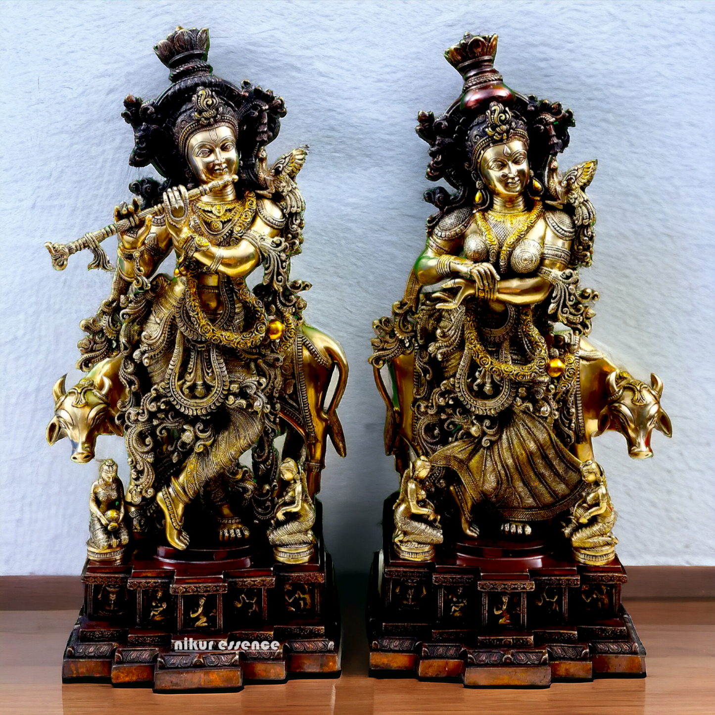 Large Radha Krishna Playing Flute Brass Idol - 28 inches Nikuressence