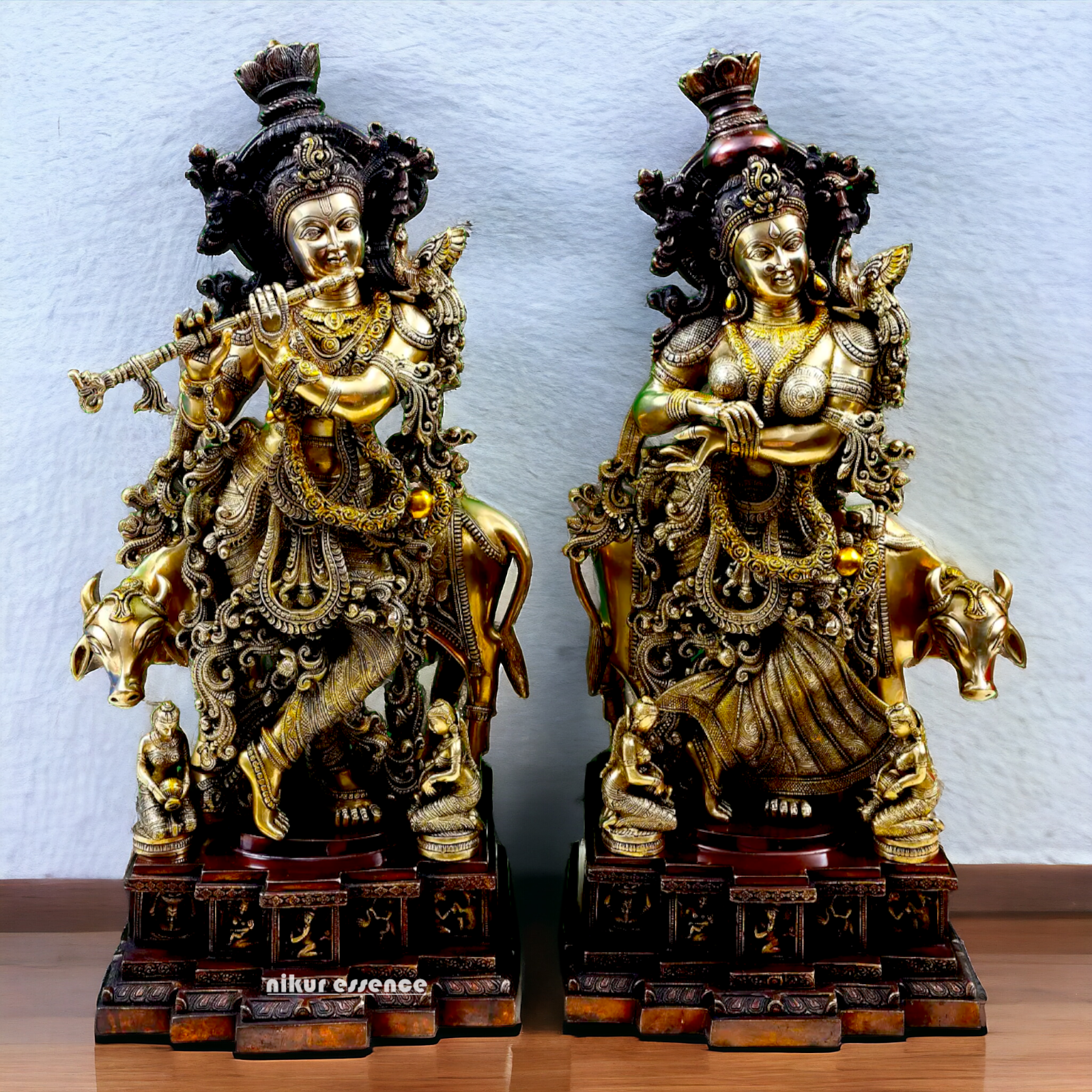Large Radha Krishna Playing Flute Brass Idol - 28 inches Nikuressence