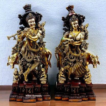 Large Radha Krishna Playing Flute Brass Idol - 28 inches Nikuressence