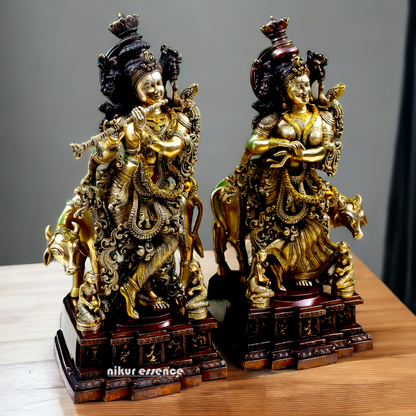 Large Radha Krishna Playing Flute Brass Idol - 28 inches Nikuressence
