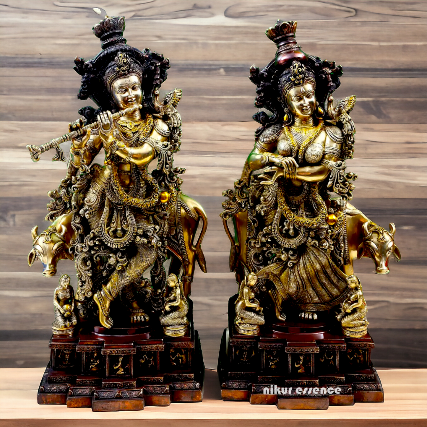 Large Radha Krishna Playing Flute Brass Idol - 28 inches Nikuressence