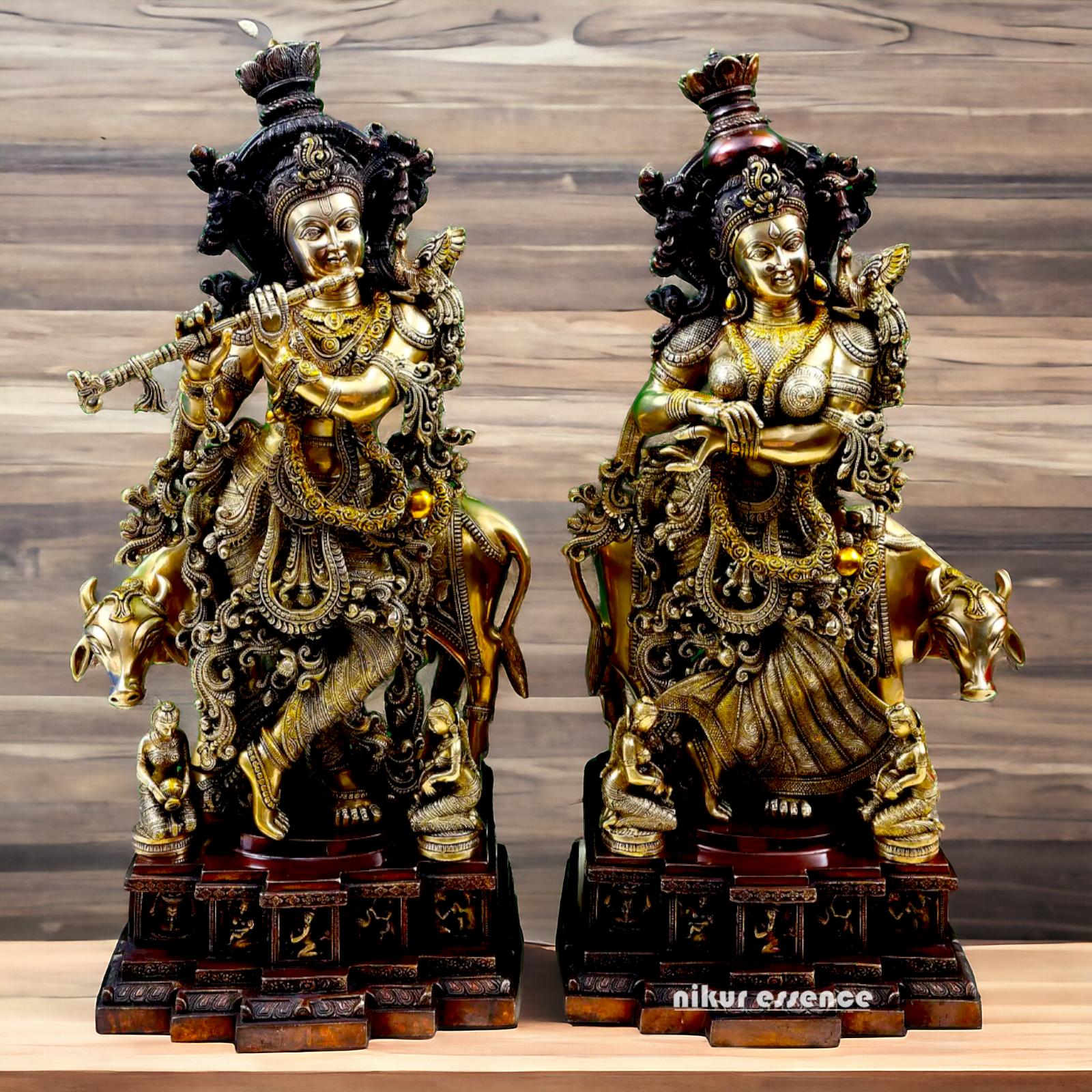 Large Radha Krishna Playing Flute Brass Idol - 28 inches Nikuressence