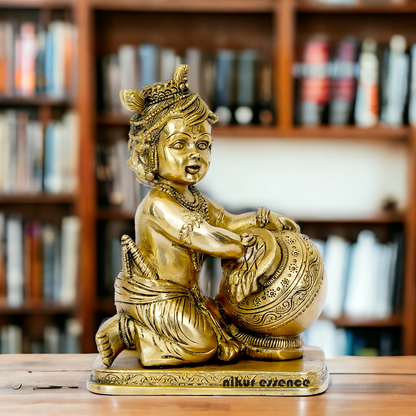 Lord Bal Krishna Makhan Chor Solid Brass idol - 7 inches Nikuressence