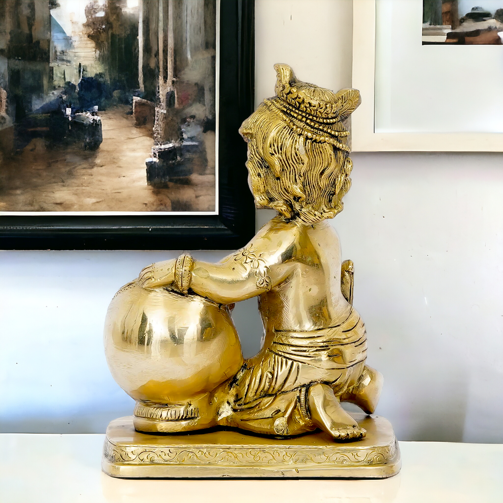 Lord Bal Krishna Makhan Chor Solid Brass idol - 7 inches Nikuressence