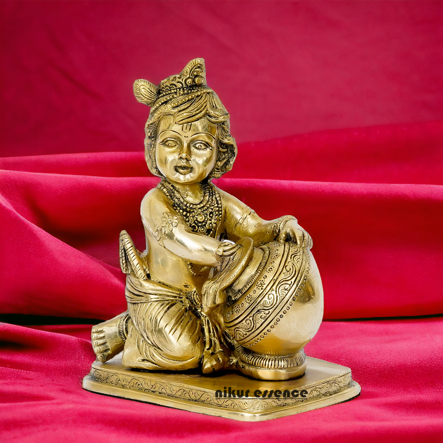 Lord Bal Krishna Makhan Chor Solid Brass idol - 7 inches Nikuressence