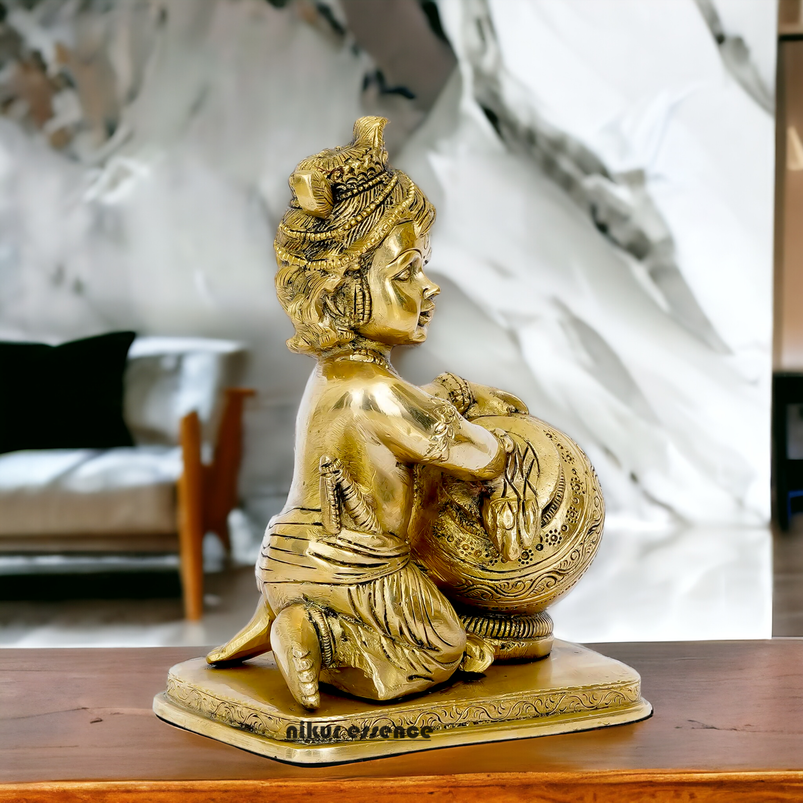 Lord Bal Krishna Makhan Chor Solid Brass idol - 7 inches Nikuressence