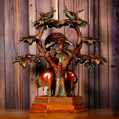 Buy Krishna Cow with Tree and Peacock brass idol - 13 inches Nikuressence