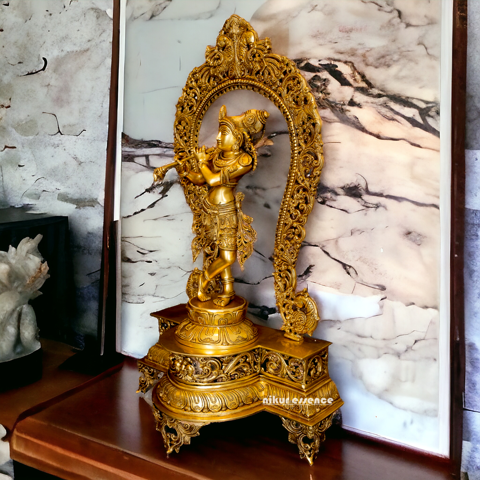 Pure Brass Krishna with peacock idol - 30.5 inches Nikuressence