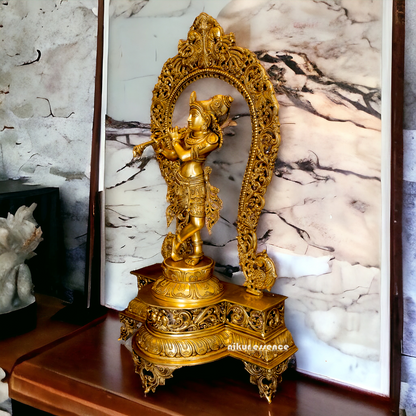 Pure Brass Krishna with peacock idol - 30.5 inches Nikuressence