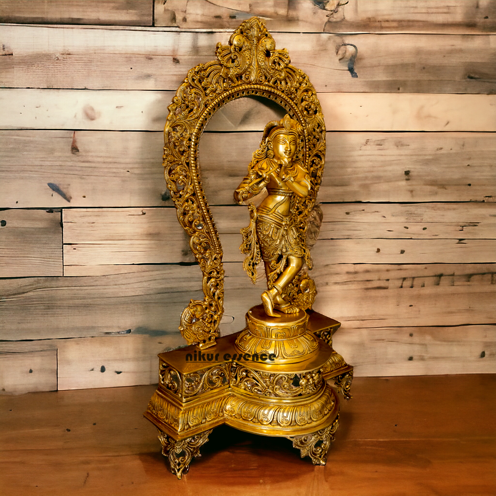 Pure Brass Krishna with peacock idol - 30.5 inches Nikuressence