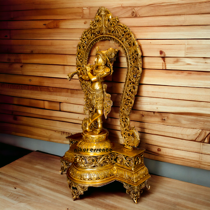Pure Brass Krishna with peacock idol - 30.5 inches Nikuressence